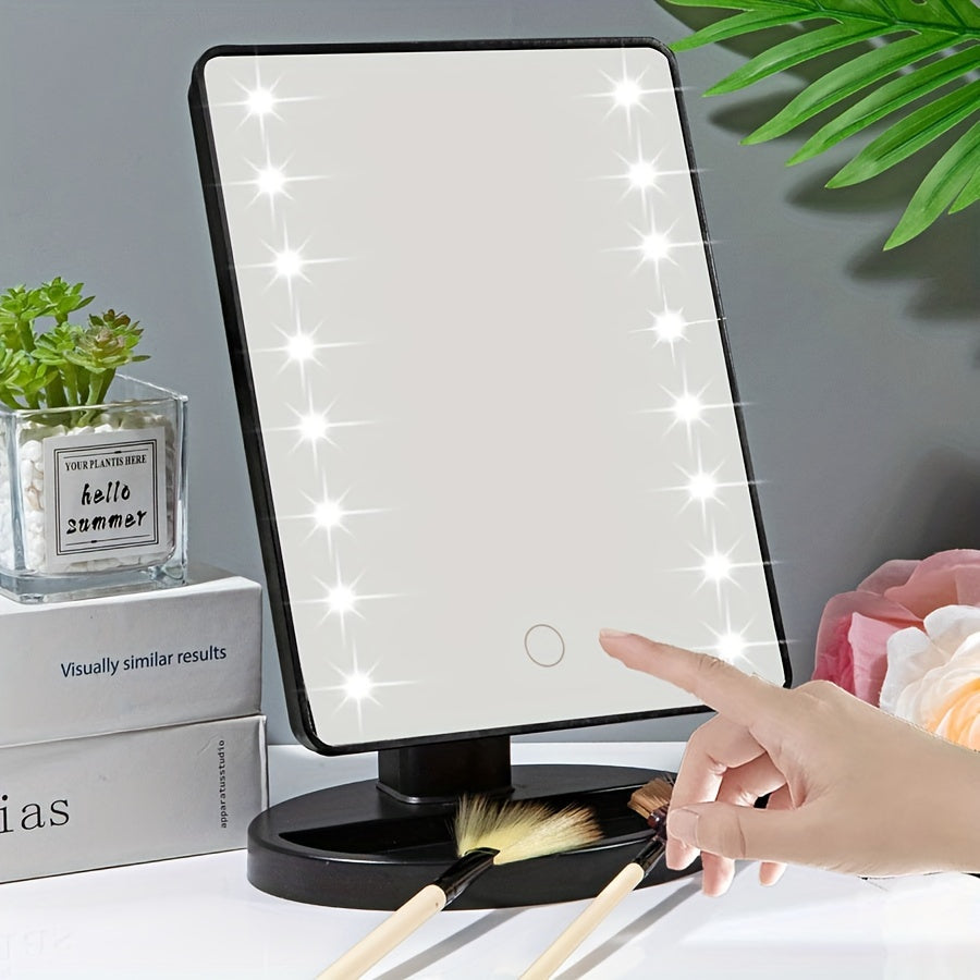 Espejo de maquillaje iluminado con 16 LED – Doble alimentación, con pantalla táctil y brillo ajustable, alimentado por USB