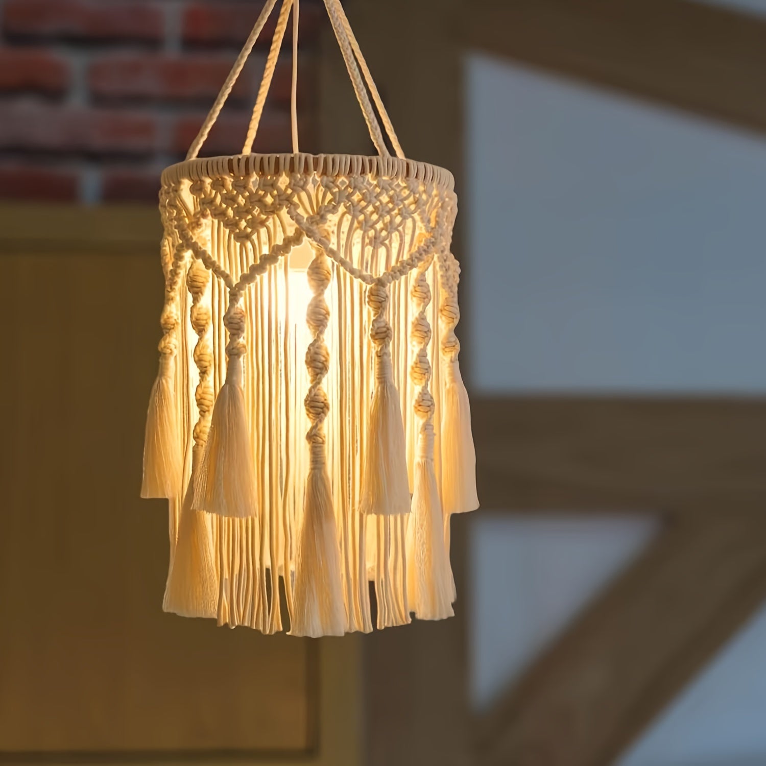 BohoTwist - Pantalla de lámpara colgante con borlas tejidas a mano
