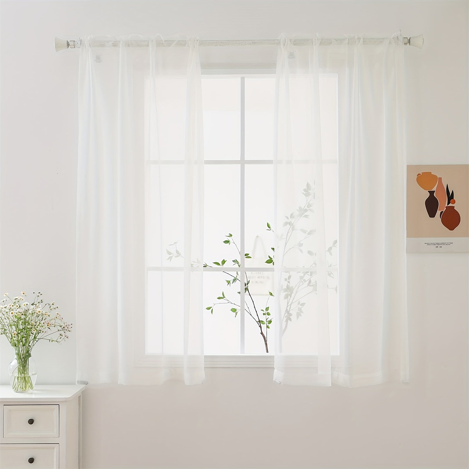 Cortinas semitransparentes - Paquete de 2 cortinas ligeras y transpirables de poliéster para dormitorio y puertas de terraza