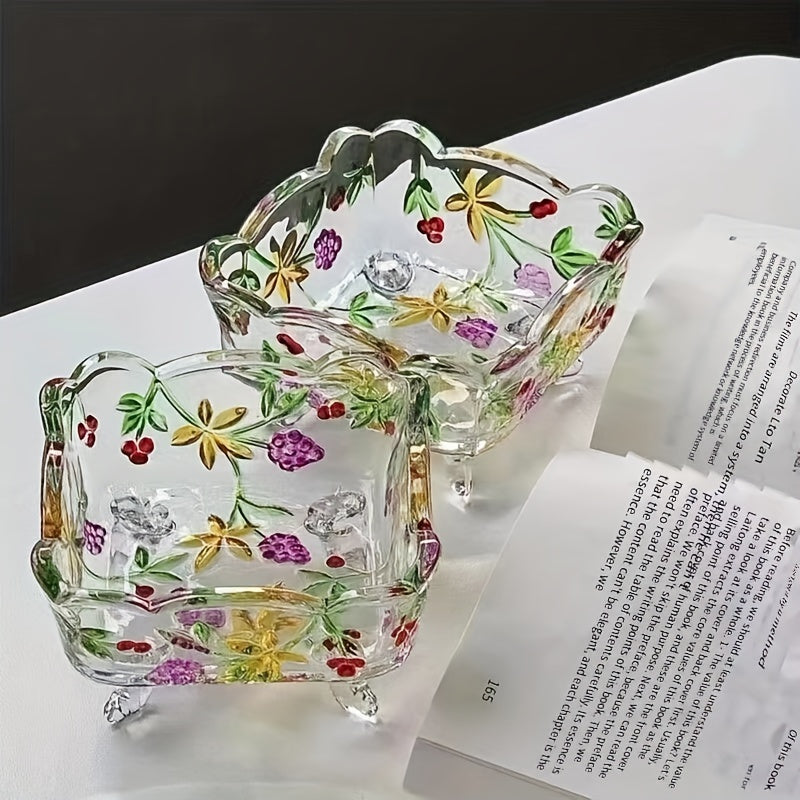 GlasSchalen - Handgemaakte Glazen Fruitschaal met Bloemenontwerp