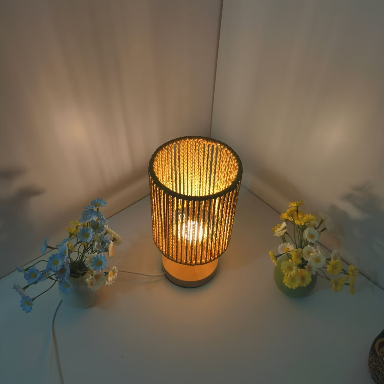 BarrelGlow - Lampada da Scrivania in Legno con Motivo a Strisce