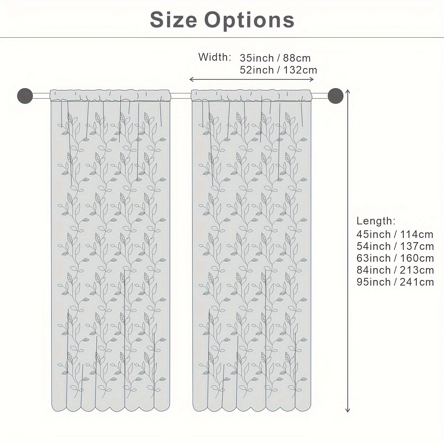 Tende a ricamo con foglie - 2 pezzi semi-trasparenti per camera da letto e soggiorno