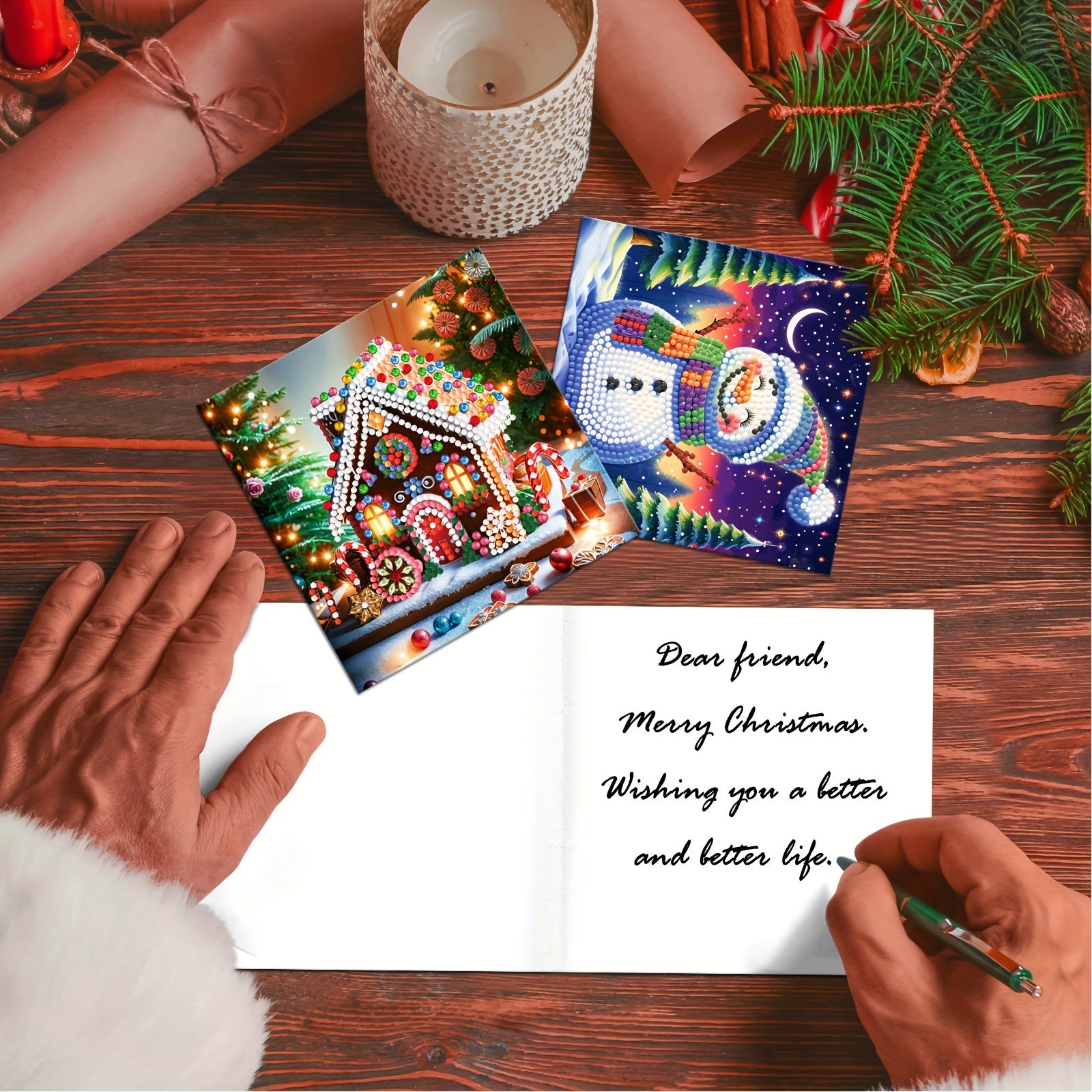 Kit de 12 piezas para hacer tarjetas navideñas con pintura de diamantes - Diseños de Santa y animales, tarjetas de felicitación festivas para deseos navideños y favoritos de la fiesta
