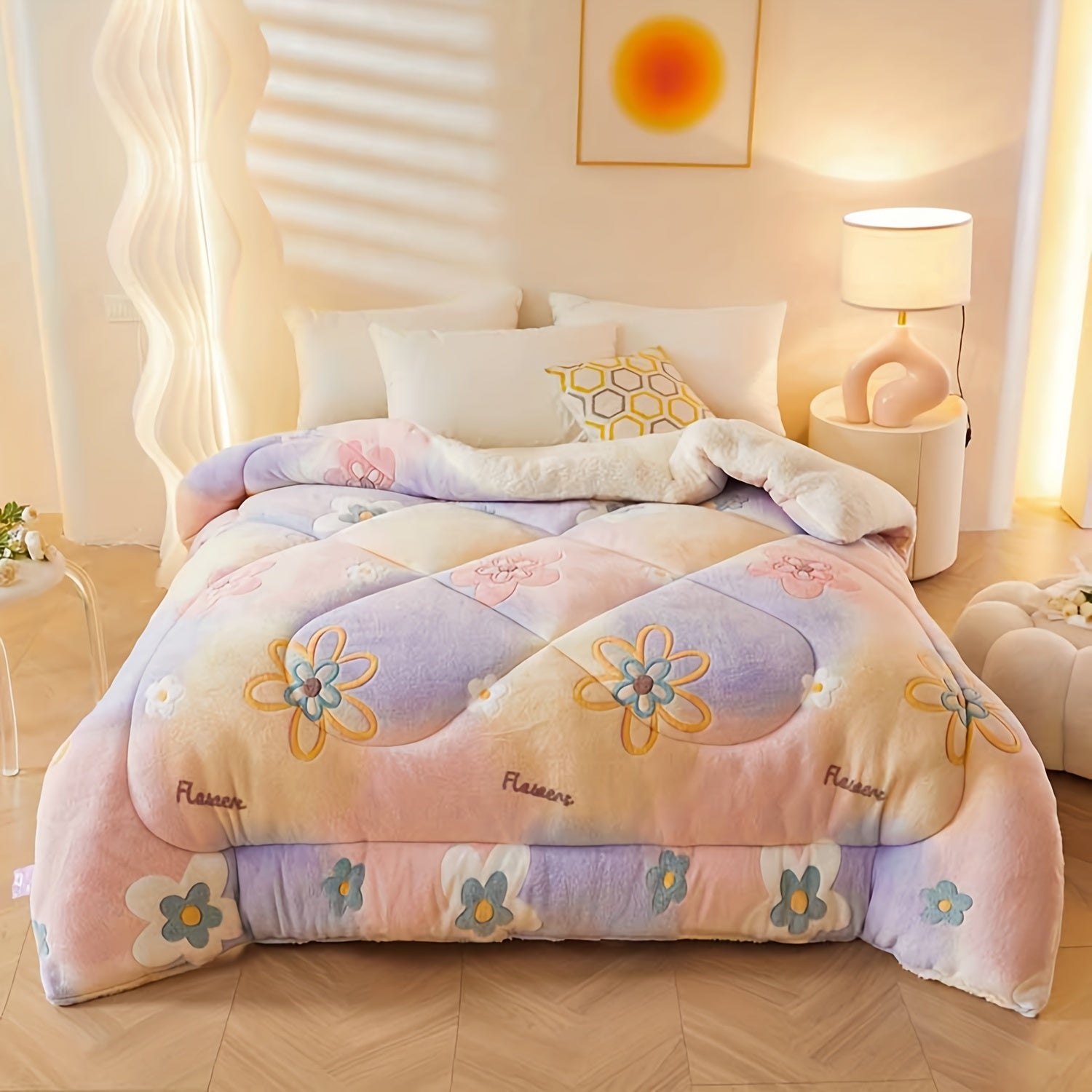 Soft Floral Fleece Winter Duvet – Warm Polyester Cover for Autumn and Winter, Suitable for Bedrooms and Guest Rooms