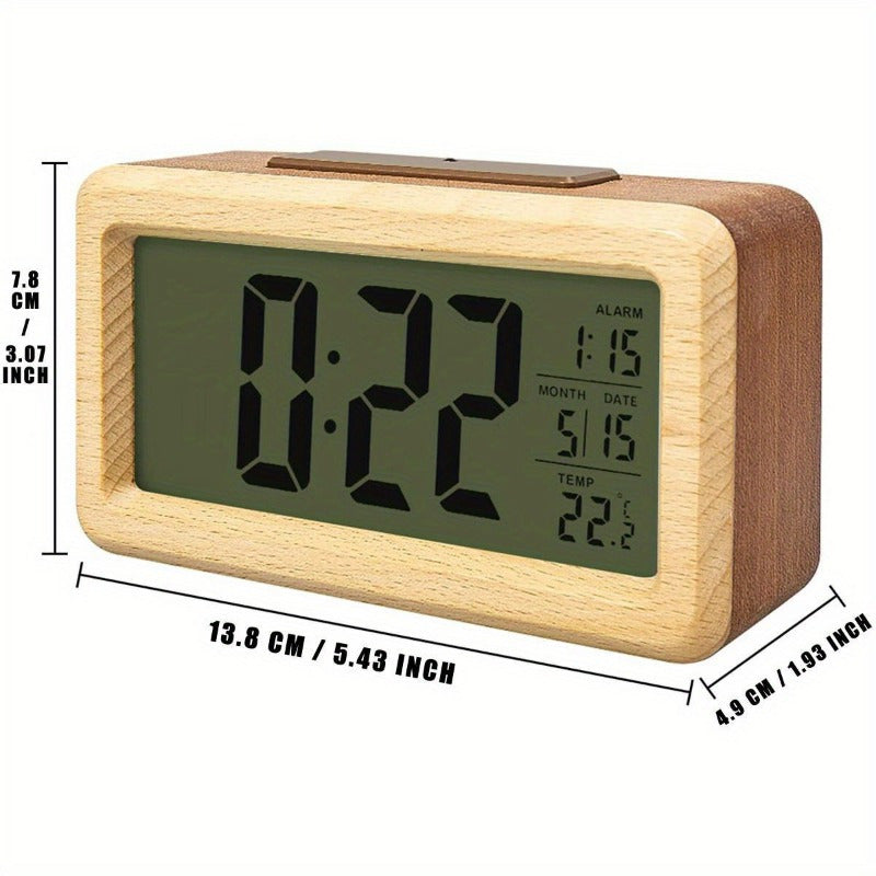 WoodChrono - Chique Houten Wekker met Kalender & Temperatuurweergave