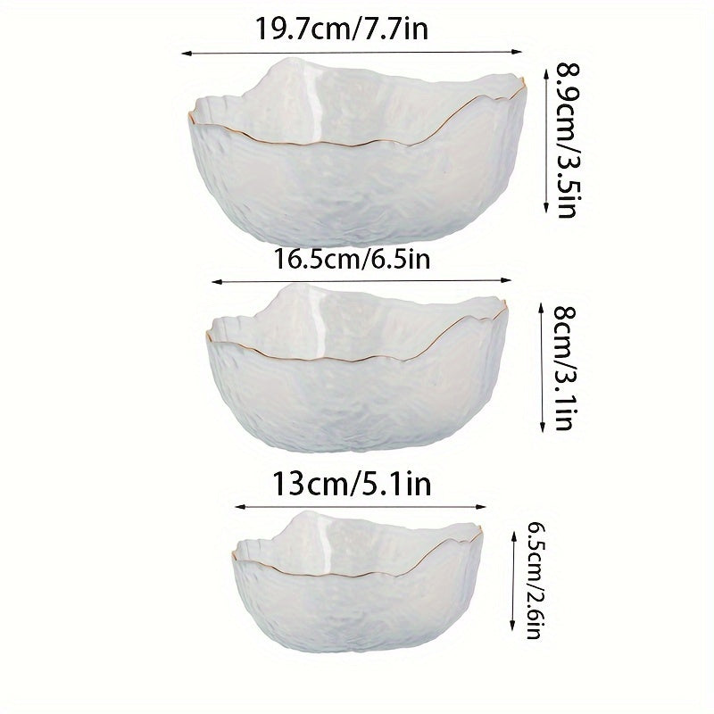 GlasEdge - 3-delige Set Gouden Rand Transparante Saladekommen