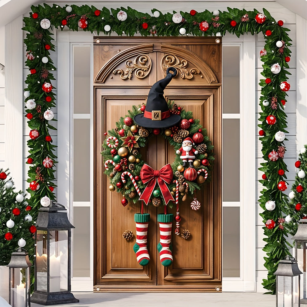 HolidayBanner - Polyester Kerstdeurbanner met Krans