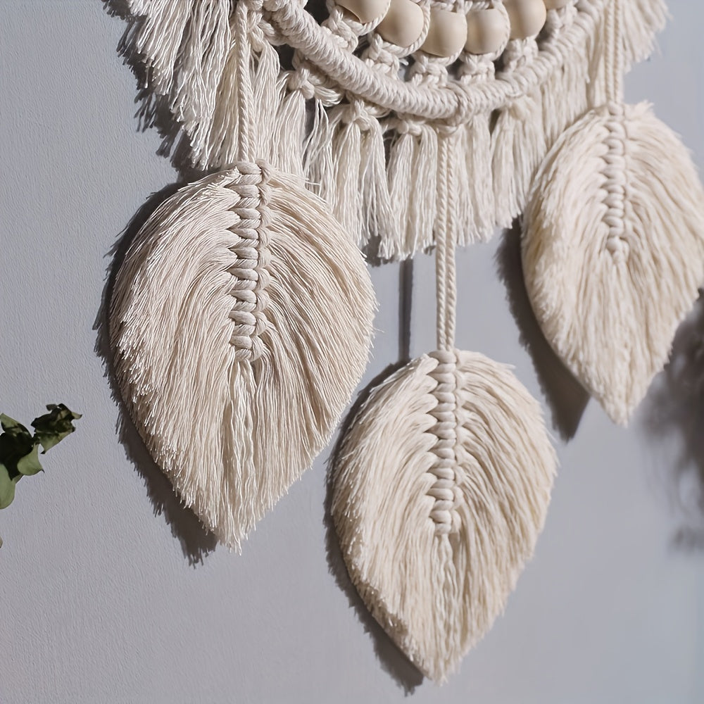 Boho Chic Handgeweven Rattan Wandspiegels met Bladkwastjes – Frameloos en Gepolijste Afwerking