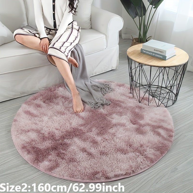 1 pieza Alfombra redonda de peluche teñida anudada - Alfombrilla decorativa suave y cálida para sala de estar, dormitorio y yoga