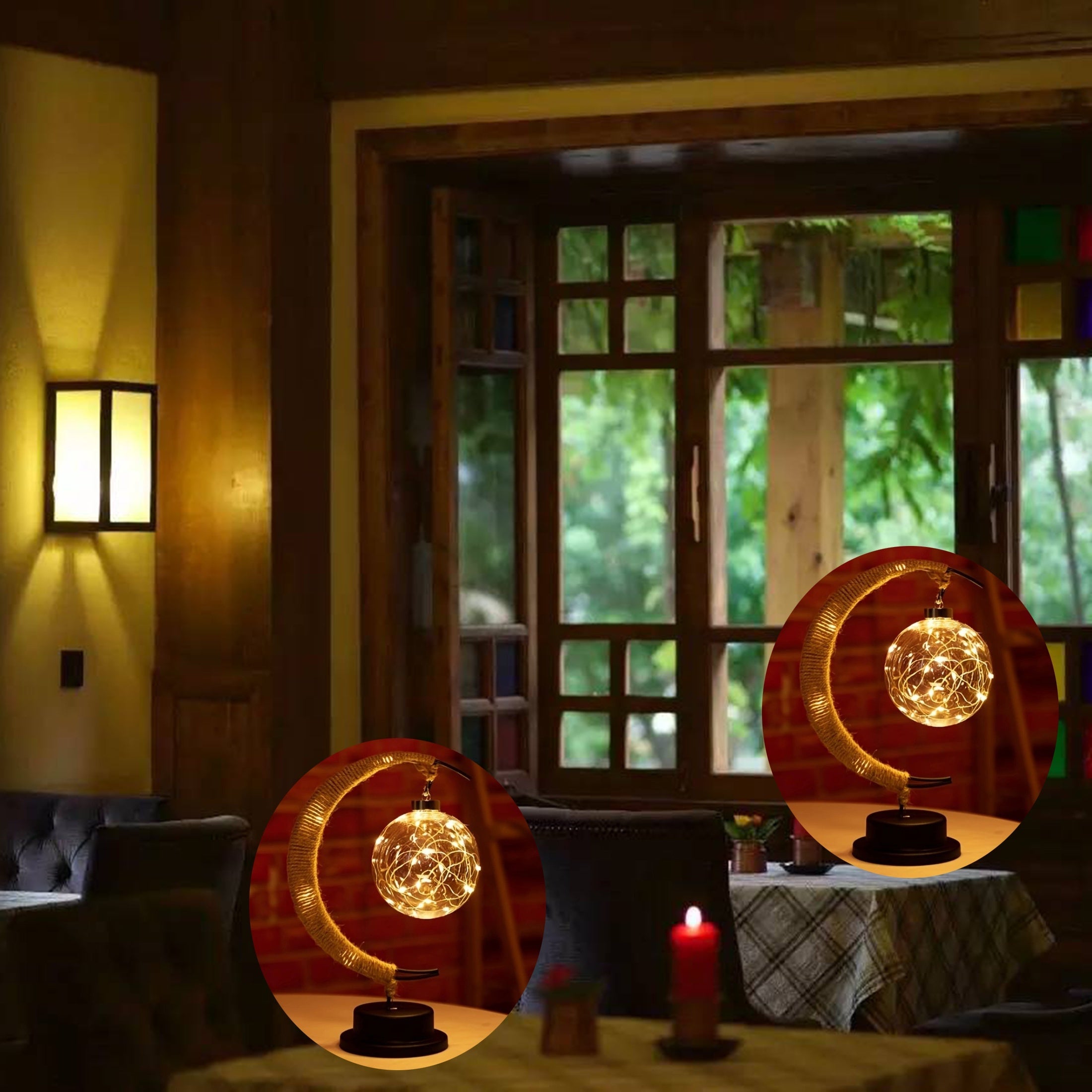 MaanLicht - Lámpara de mesa LED de hierro forjado con diseño decorativo de lámpara de escritorio