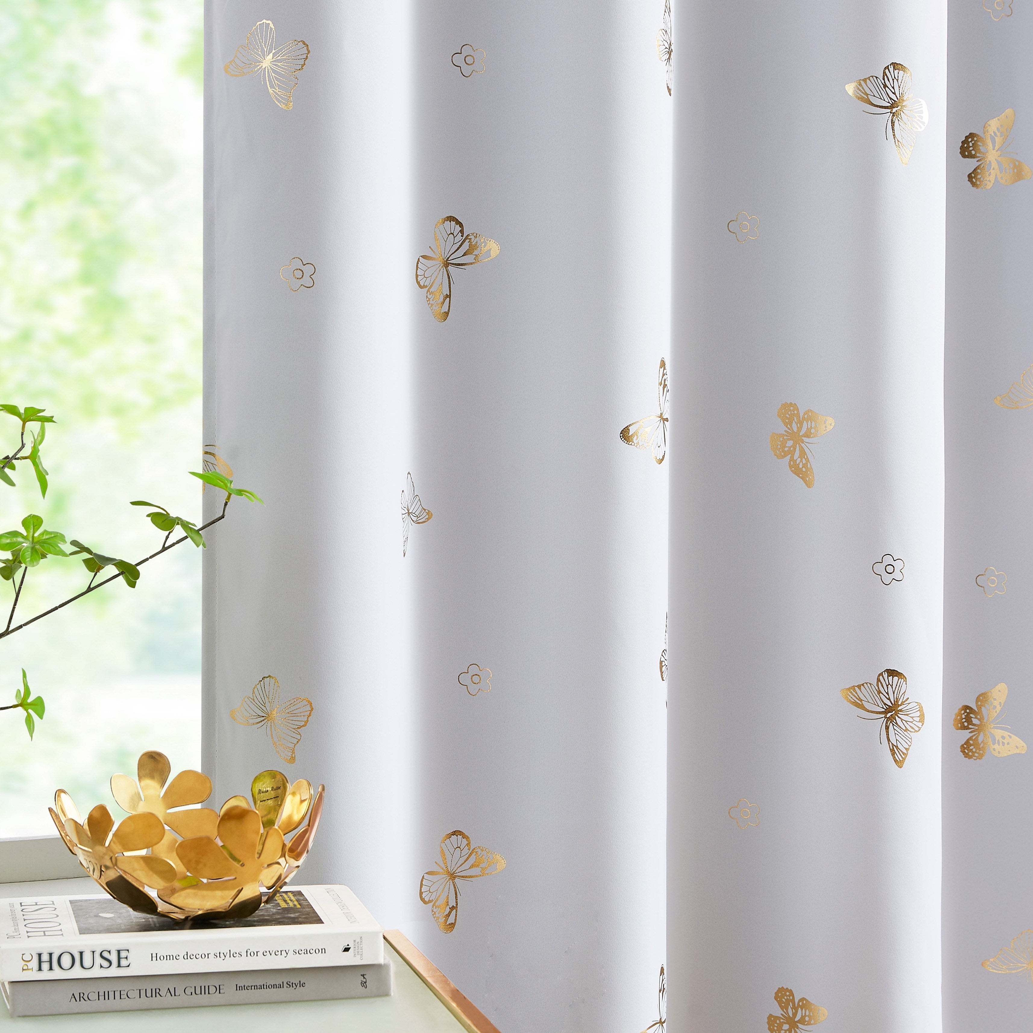 Tende Oscuranti Bronzing Butterfly - 2 Pezzi Isolamento Termico e Acustico per Soggiorno e Camera da Letto