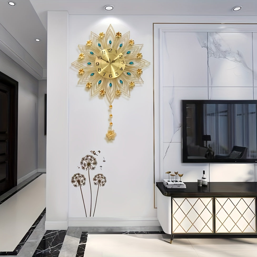 GoldenBloom - Luxury Silent Wall Clock with Elegant Floral Details