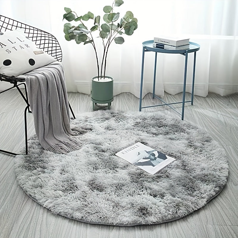 1 pieza Alfombra redonda de peluche teñida anudada - Alfombrilla decorativa suave y cálida para sala de estar, dormitorio y yoga
