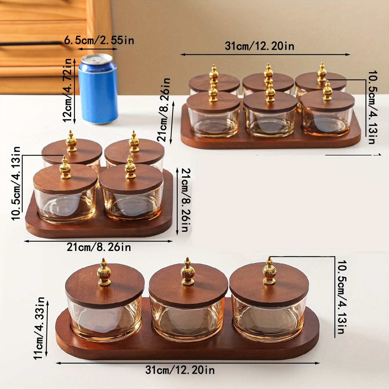 GlassSet - Luxe Glazen Snackkommen met Acaciahouten Dienblad