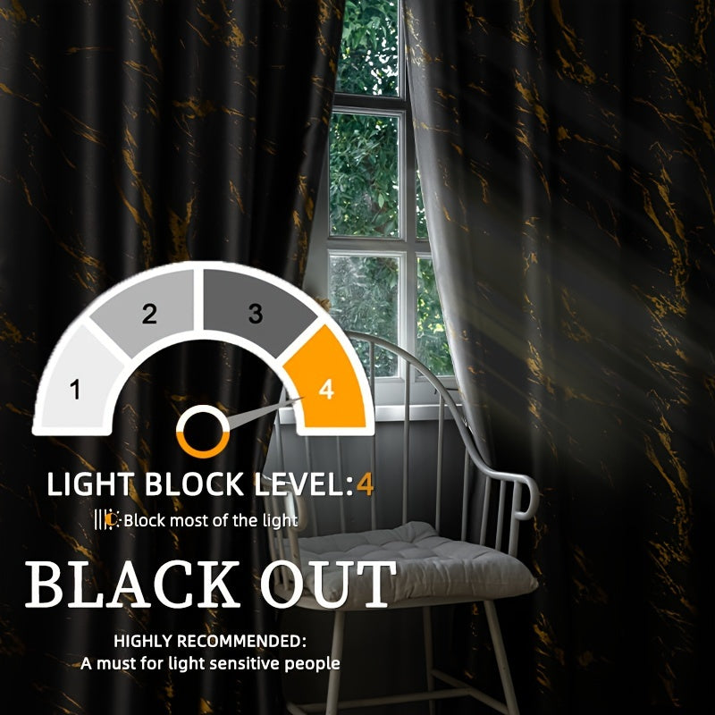 2 Piezas de Cortinas Opacas de Mármol Impresas en Papel Dorado - Cortinas para Privacidad para Sala de Estar y Dormitorio