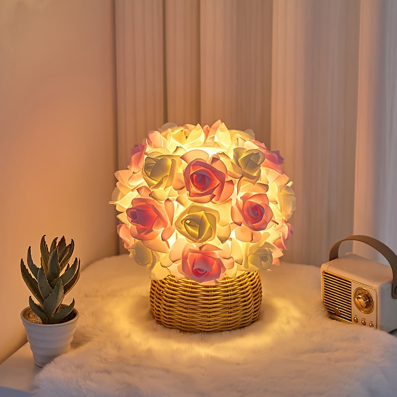 FloraGlow - Art Deco USB Rose Table Lamp with Polished Base and Bulb