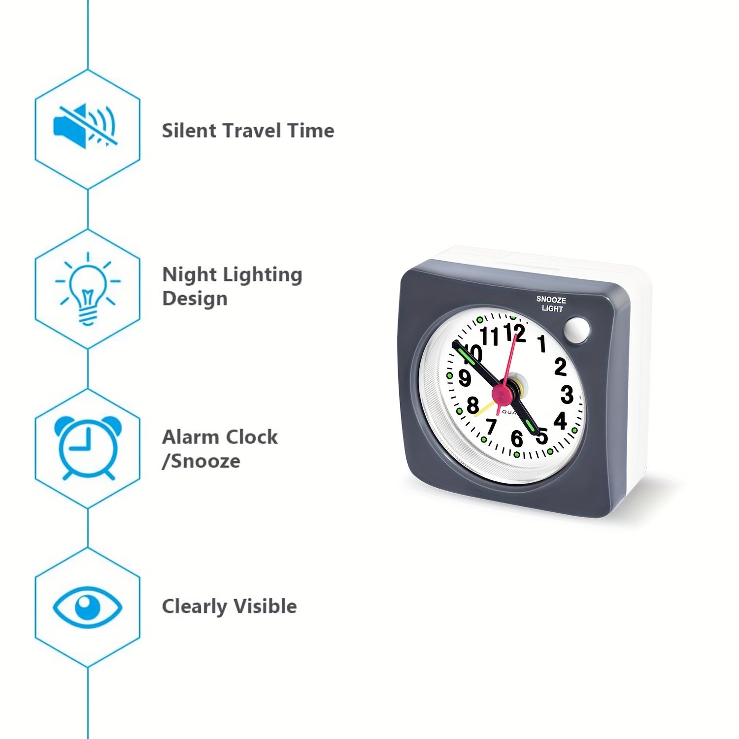 TravelSquare - Compacte Reisklok met Snooze en Nachtlampje