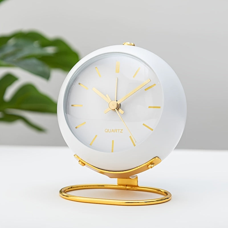 Retro Analog Alarm Clock - Silent Non-Ticking Metal Night Clock