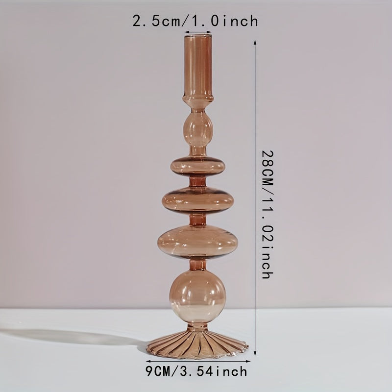 1pc Juego de Candelabros de Vidrio Creativos y Minimalistas - Jarrón de Vidrio Lacado para Decoración de Mesa en Sala de Estar, Comedor y Cena Romántica