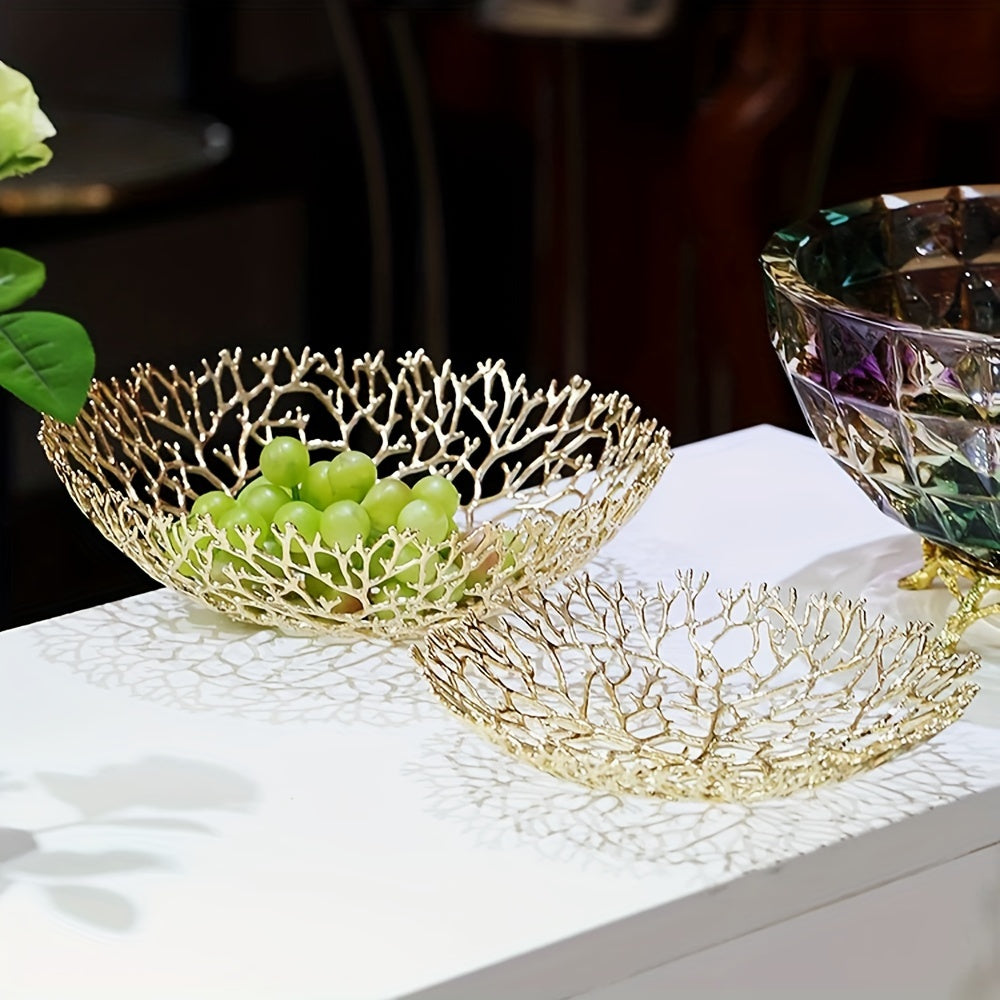 MetalServe-Koraal - Luxe Open Fruitkom voor Huisdecoratie, Salontafel & Eetkamer
