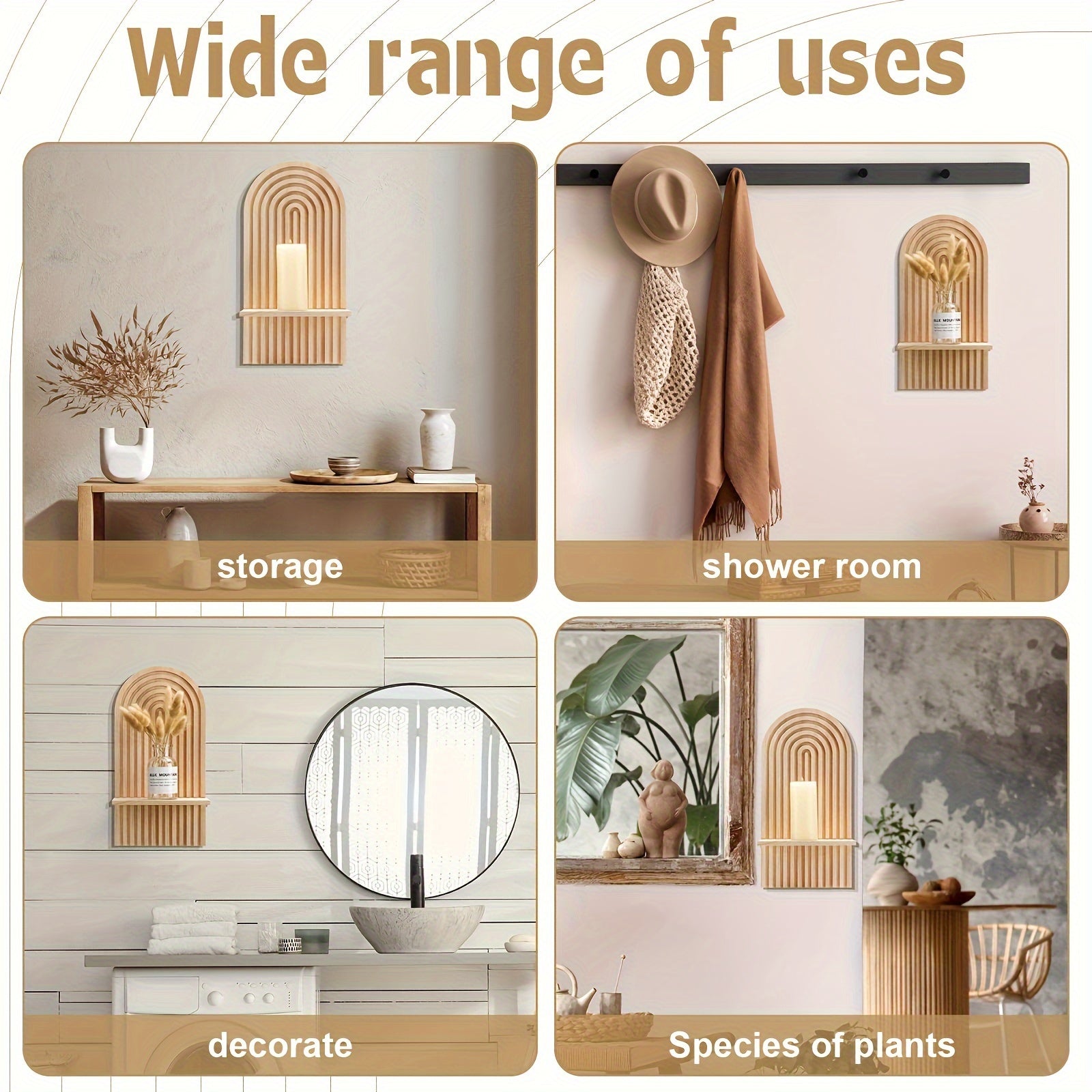 BohoRainbow - Boheemse Houten Regenboog Wandplank voor Decoratie en Opslag