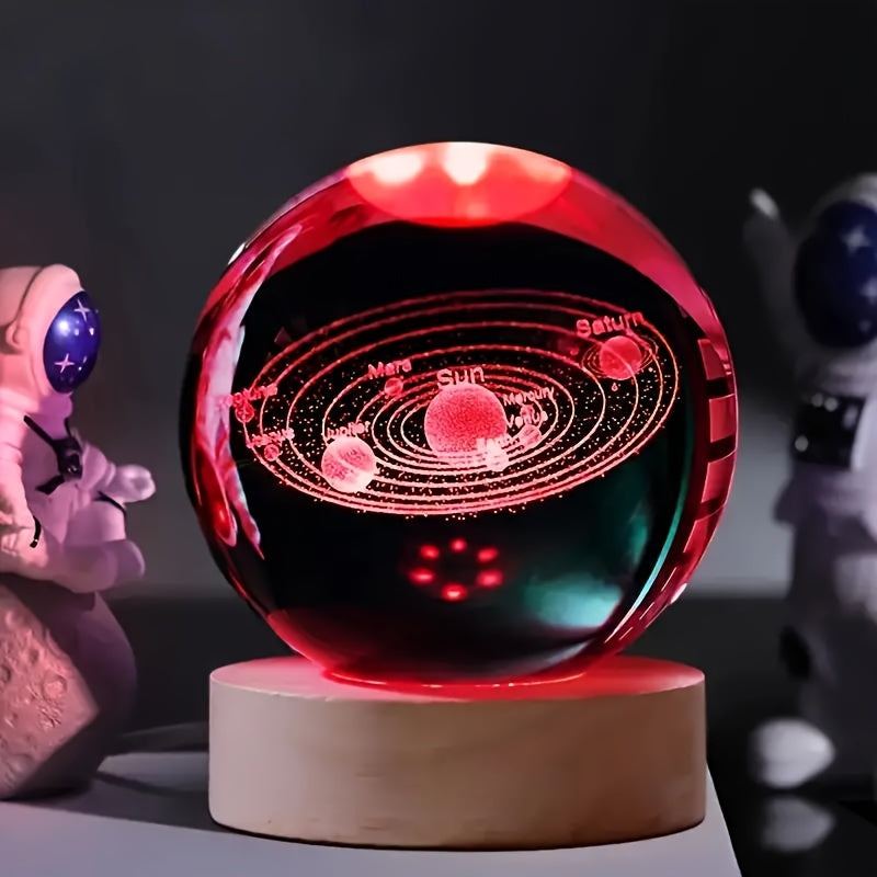 LumiSphere - Lámpara nocturna LED de bola de cristal 3D con base de madera
