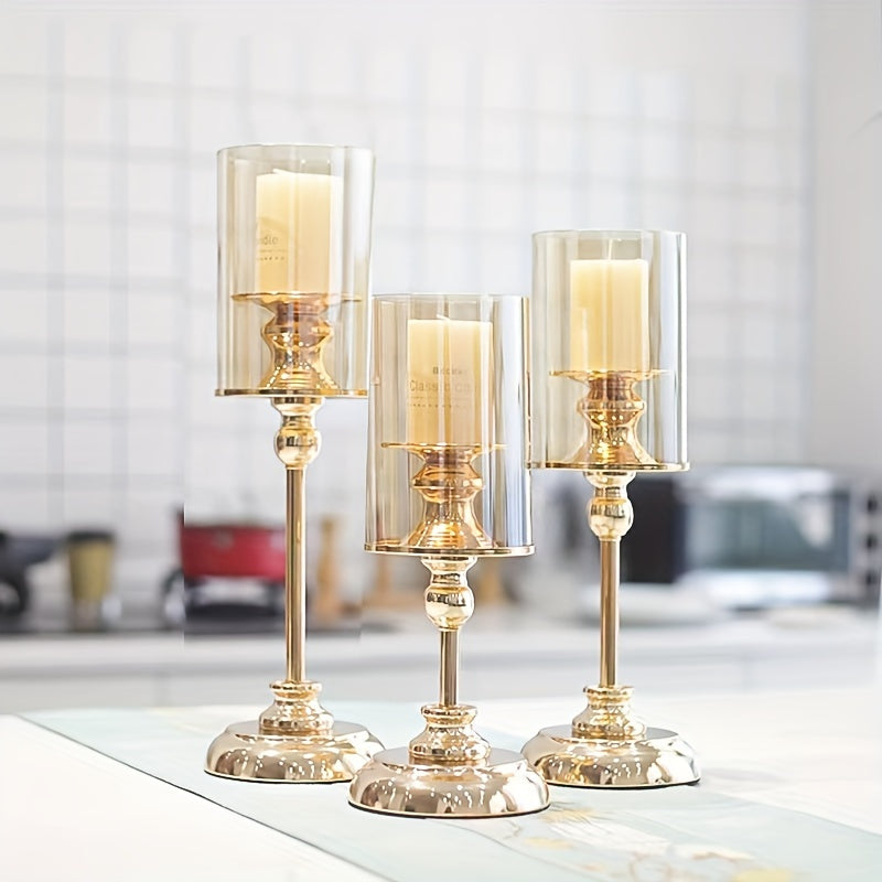 Juego de 3 candelabros metálicos – Estilo retro de lujo, perfecto para bodas y decoración de mesa