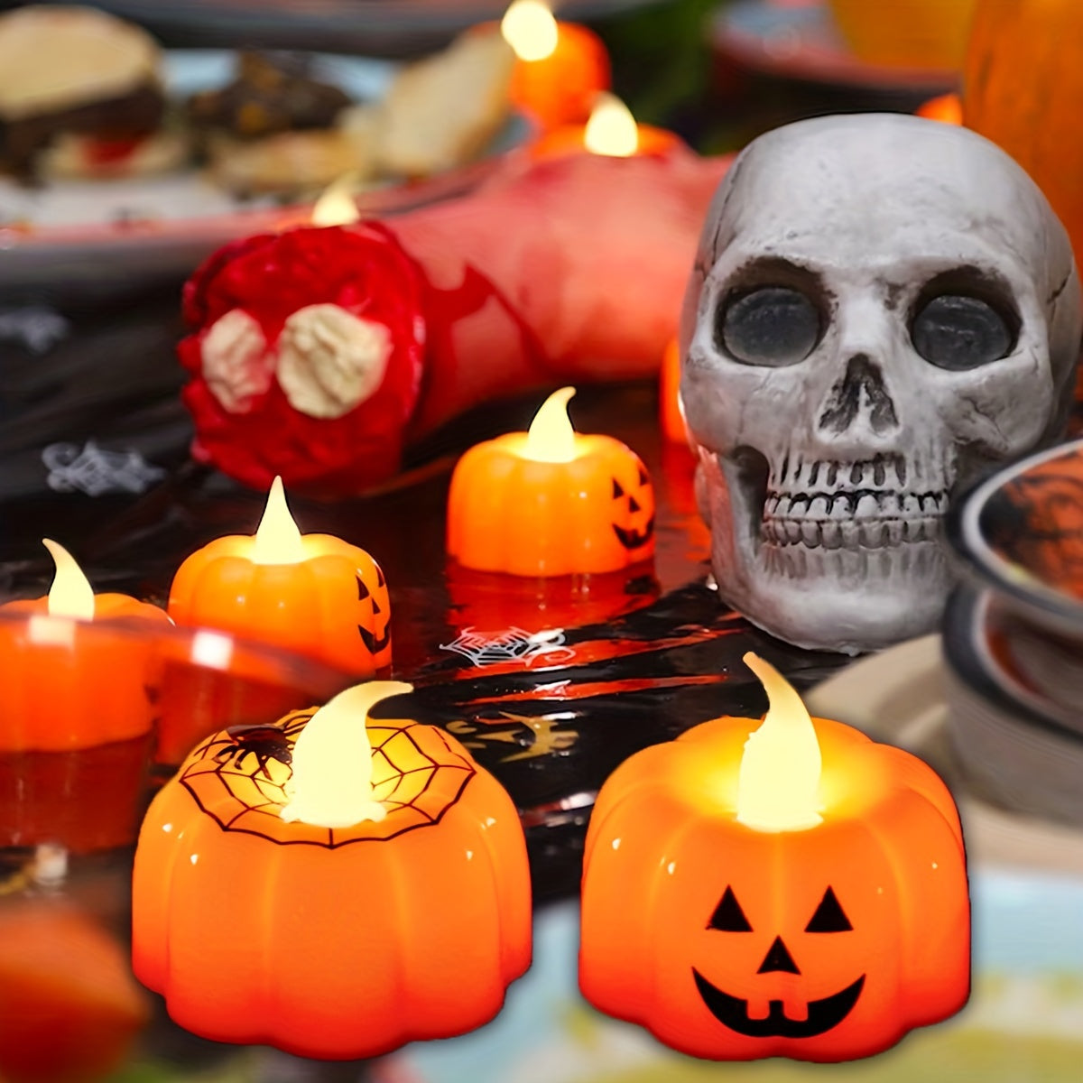 Candele LED di Halloween a zucca – 2 pezzi, 9,14 cm design Jack-o'-Lantern, con batterie