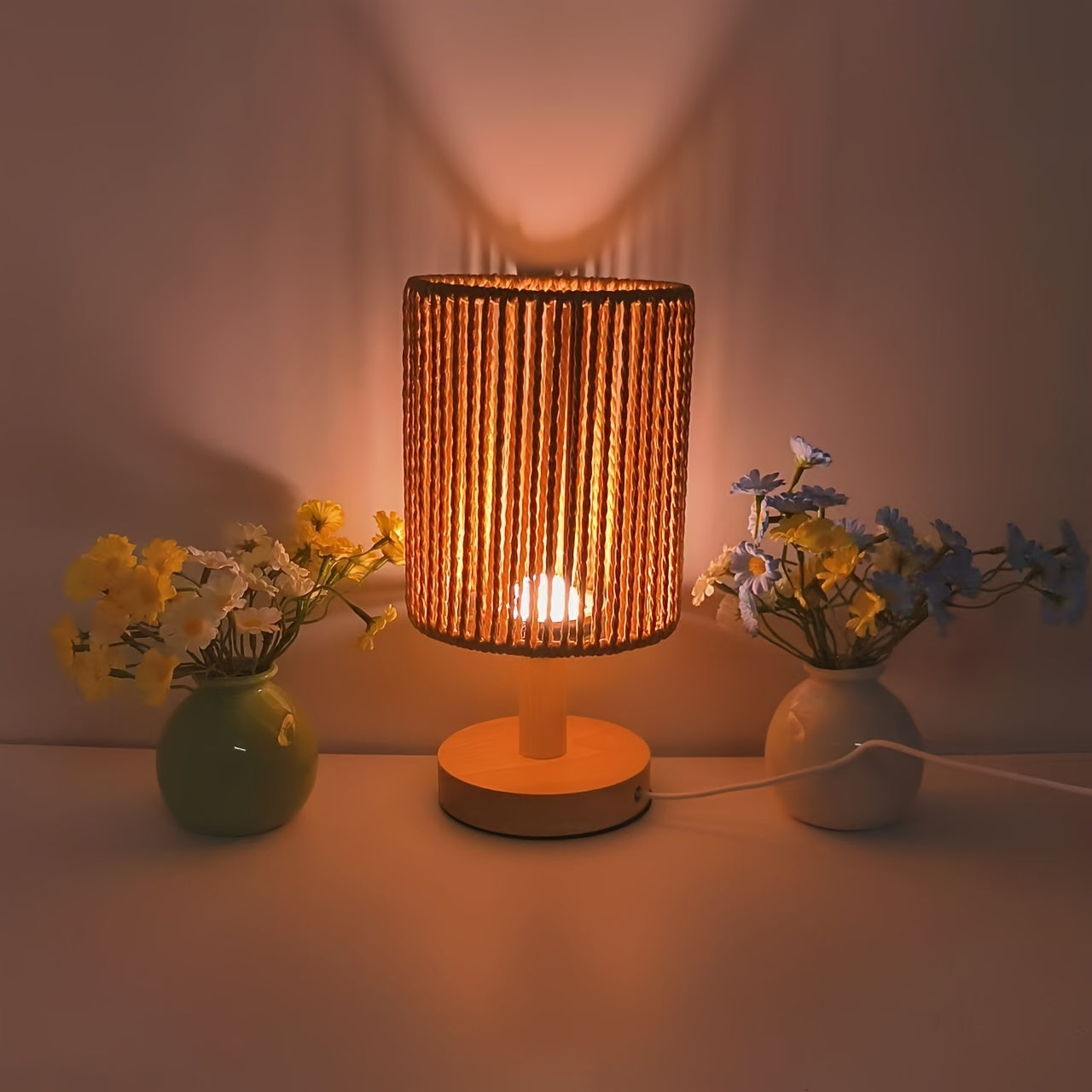 BarrelGlow - Lampada da Scrivania in Legno con Motivo a Strisce