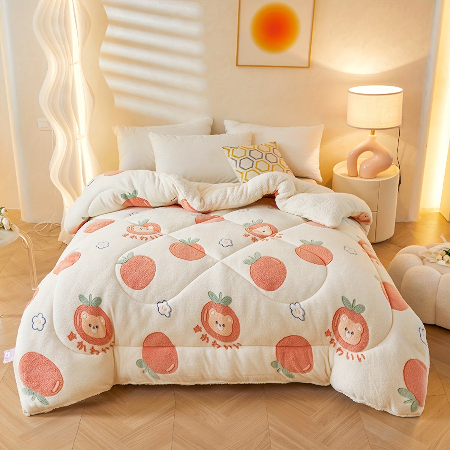 Soft Floral Fleece Winter Duvet – Warm Polyester Cover for Autumn and Winter, Suitable for Bedrooms and Guest Rooms