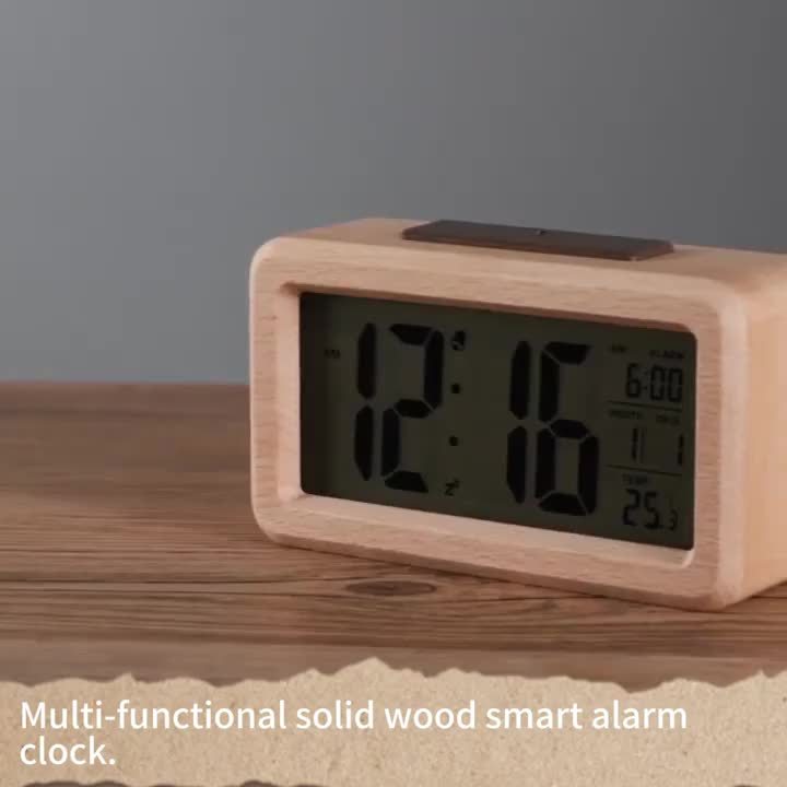 WoodChrono - Chique Houten Wekker met Kalender & Temperatuurweergave