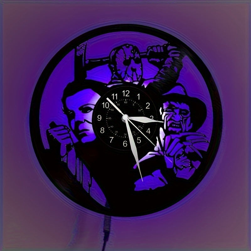 VinylHorror - Style Horror Theme Wall Clock, Vinyl Record