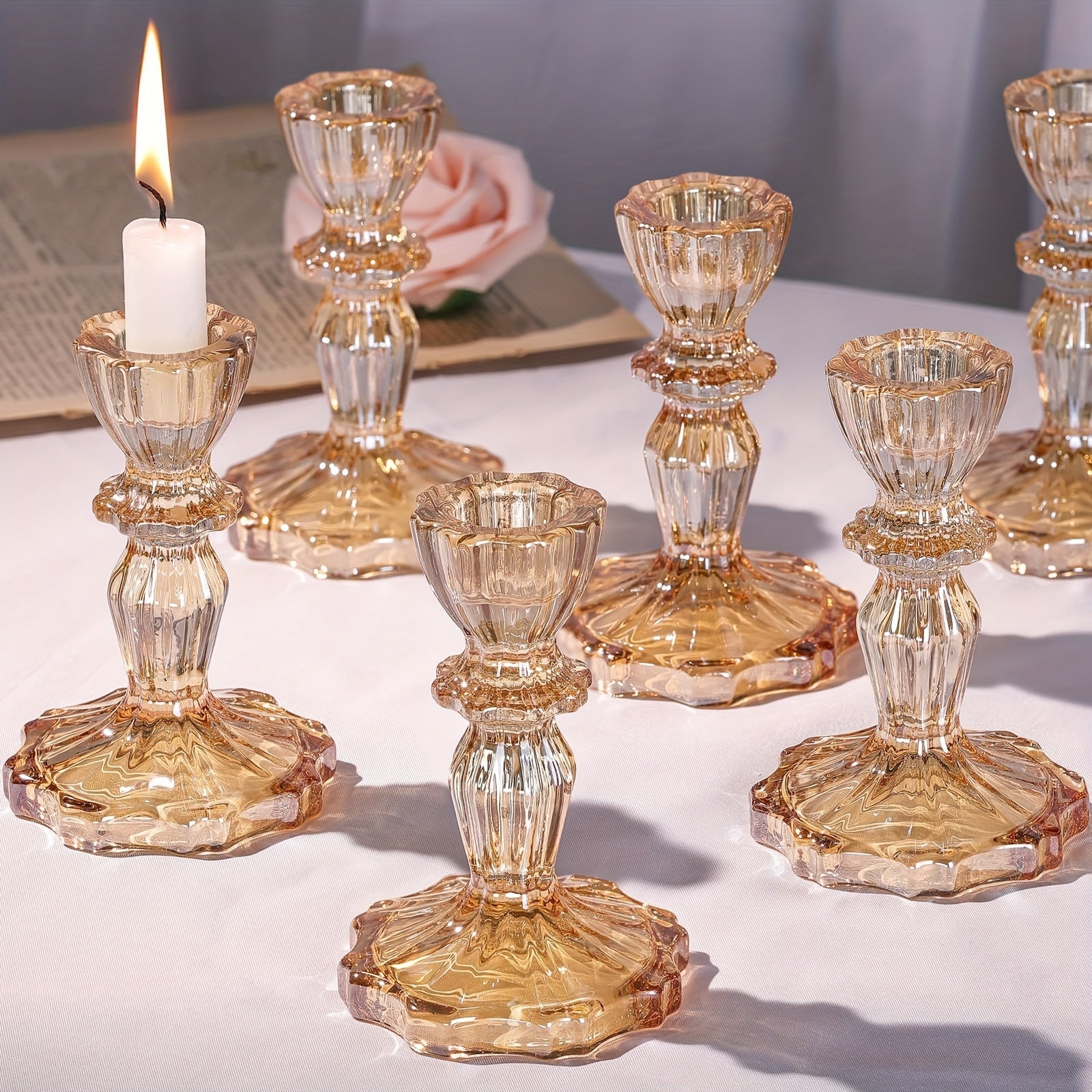 Glass Candle Holders Set - Large, Suitable For Party Decoration