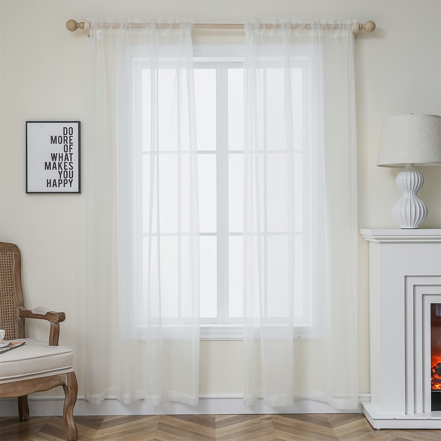 Cortinas semitransparentes - Paquete de 2 cortinas ligeras y transpirables de poliéster para dormitorio y puertas de terraza