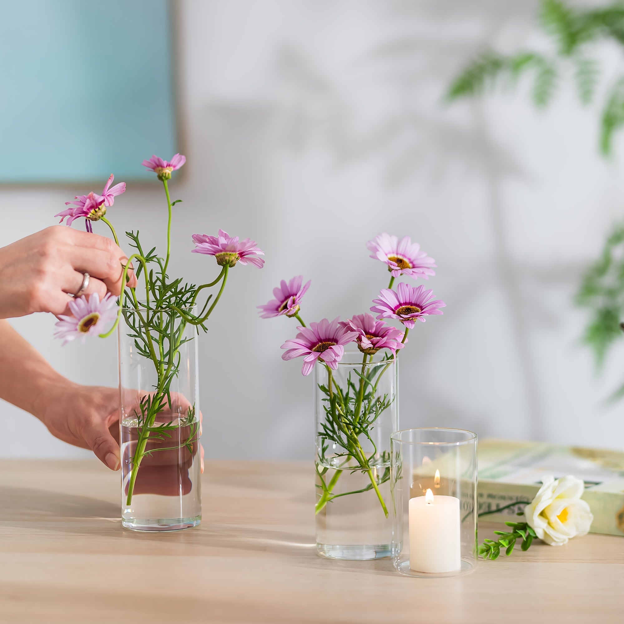 Set van 6 glazen kandelaar - Romantische hurricane houders met gelakte afwerking, perfect voor kerst, Halloween, Pasen en meer