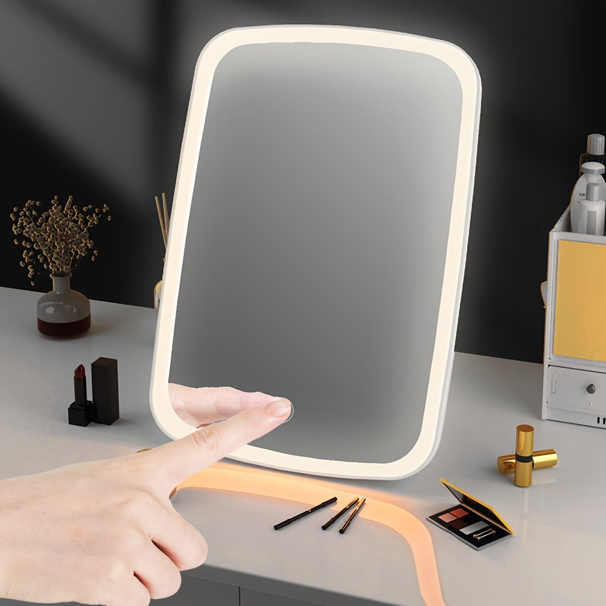LED Make-up Spiegel met Touch Sensor - 3 Kleur Verlichtingsmodi, Instelbare Helderheid, Opvouwbaar en Oplaadbaar