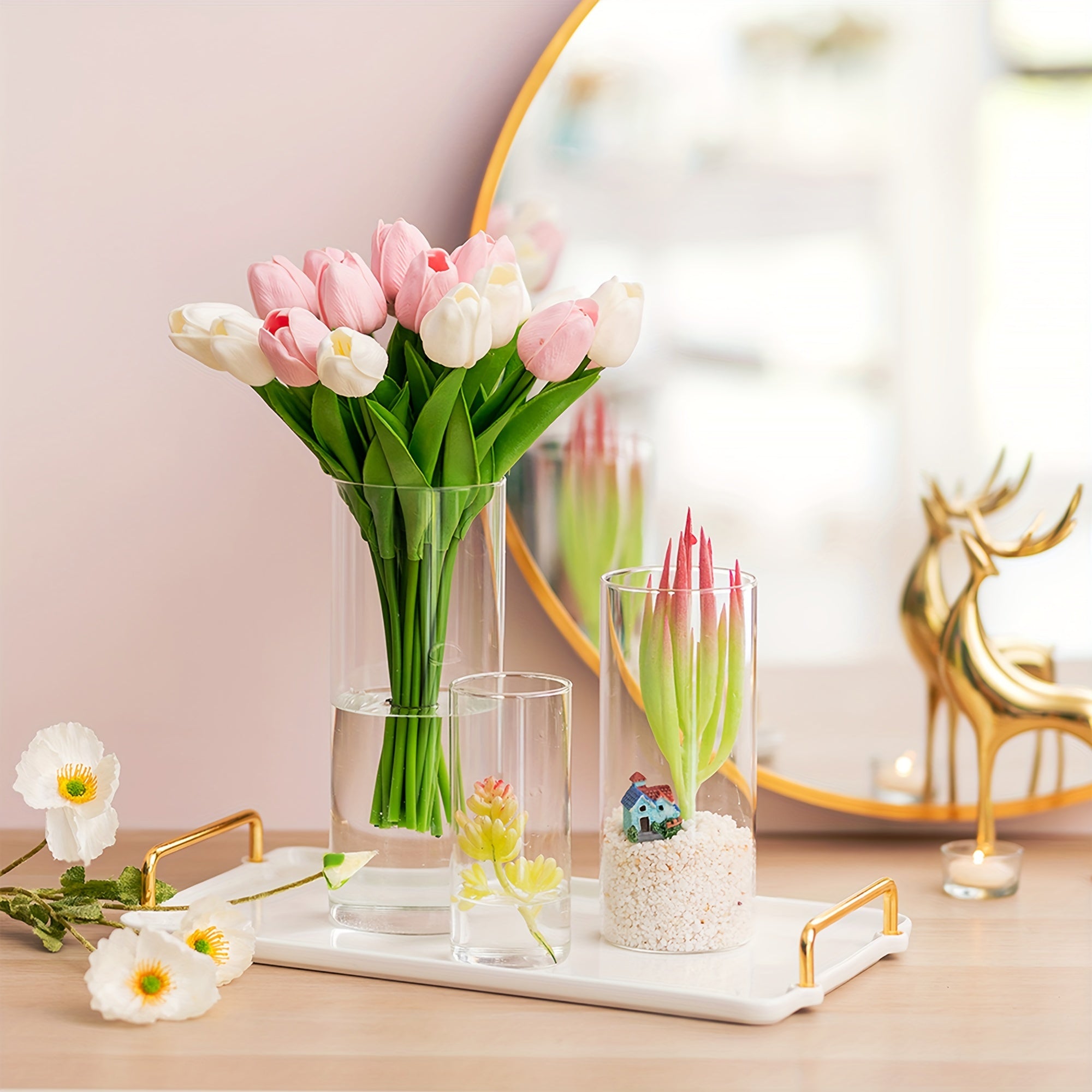 Set van 6 Glazen Cilinder Vazen – Hoge Transparante Vazen voor Tafelstukken, Kaarsenhouders en Bruiloftsdecoratie