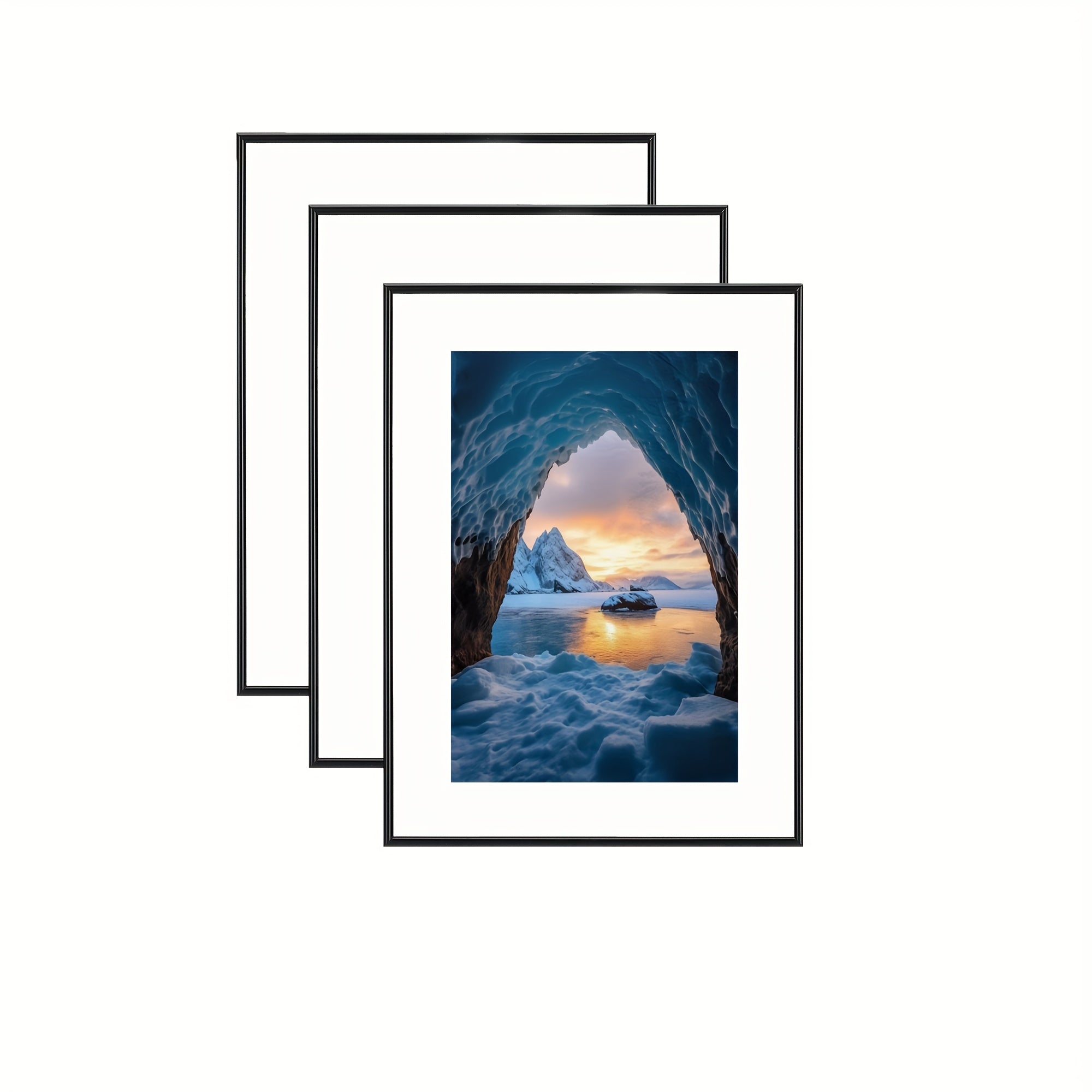 Set de 3 marcos para fotos - Para exhibición en pared y mesa, ideal para decoración del hogar y regalos, negro, alargado