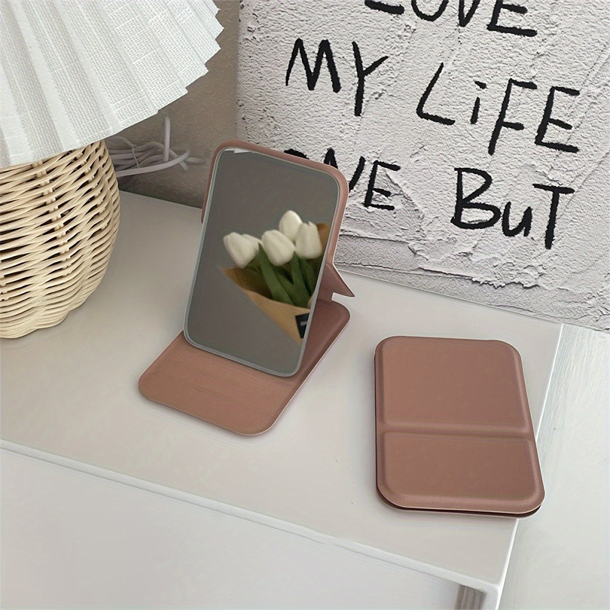Opvouwbare Mini Make-up Spiegel – Draagbare PU Lederen Tafelspiegel, Perfect voor Dagelijks Gebruik in Studentenwoningen