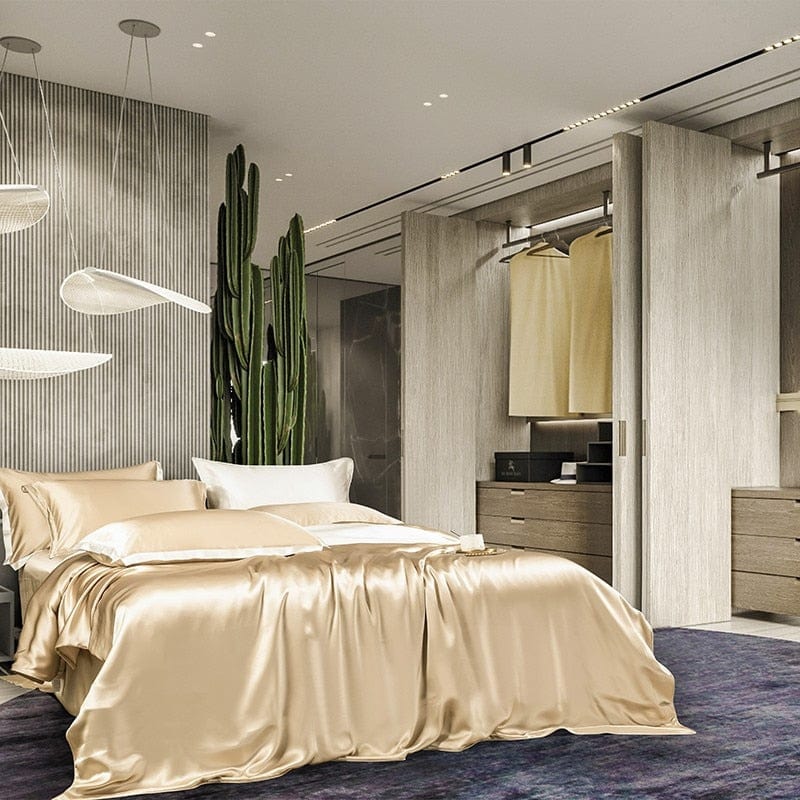 Set di biancheria da letto in seta di gelso Champagne Premium