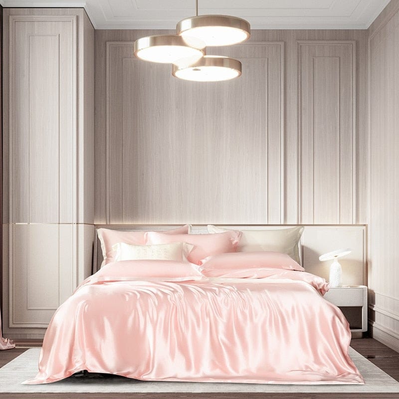 Set di biancheria da letto in seta di gelso rosa premium