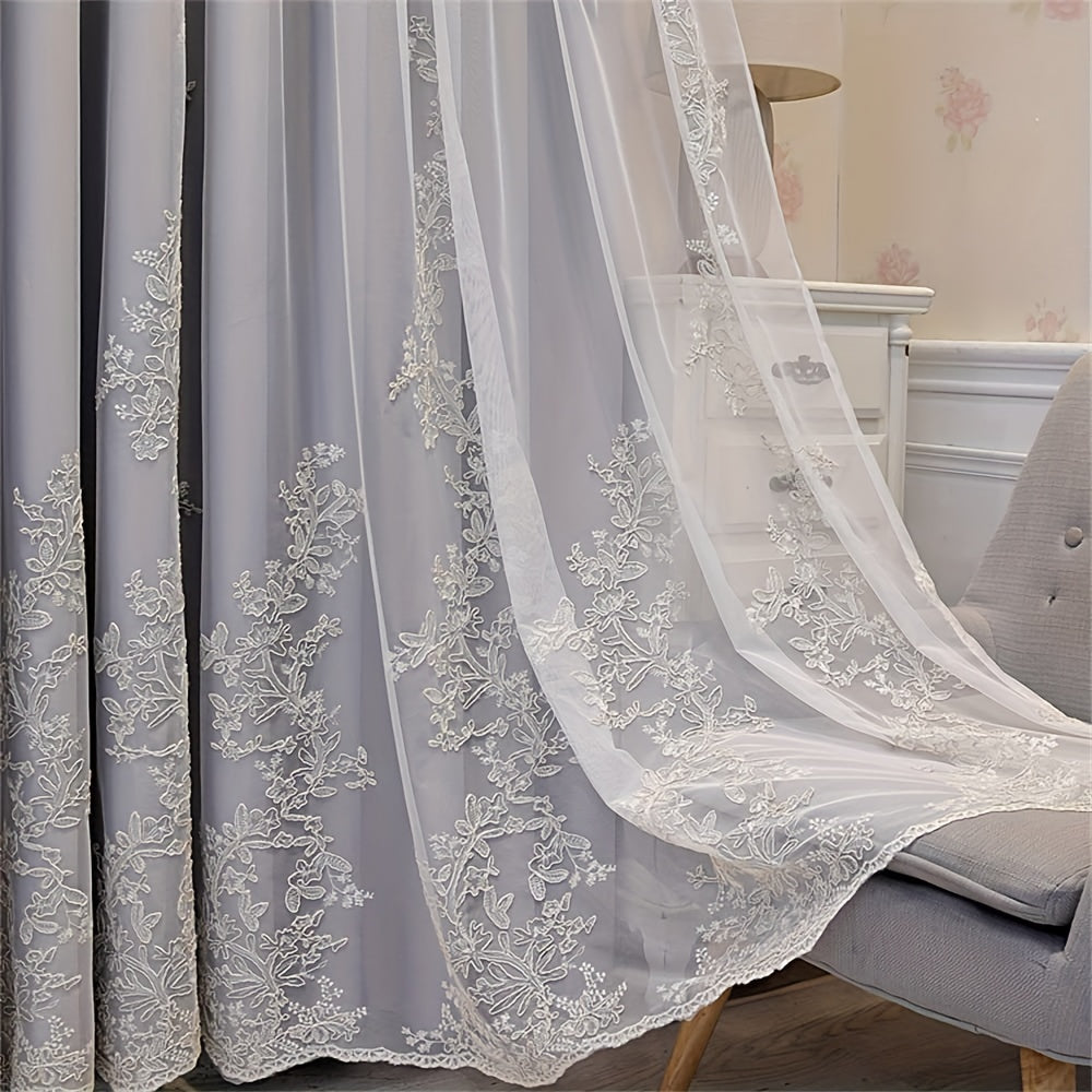 Tenda Ricamata - Tenda a Doppio Strato con Pizzo Semi-Oscurante