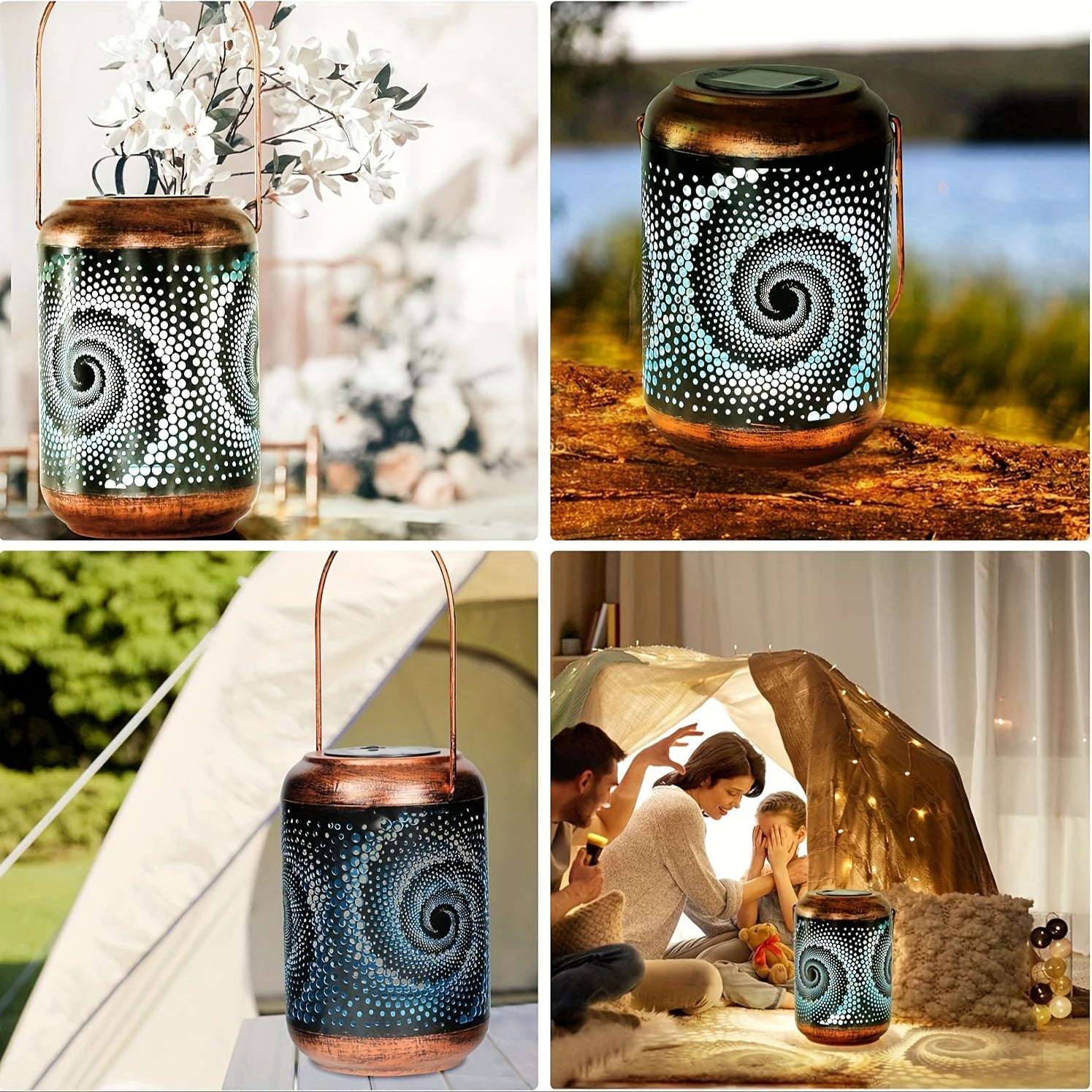 Solar Lantern - Hanging Solar Lanterns for Outdoors, Hollow Metal LED Lamps