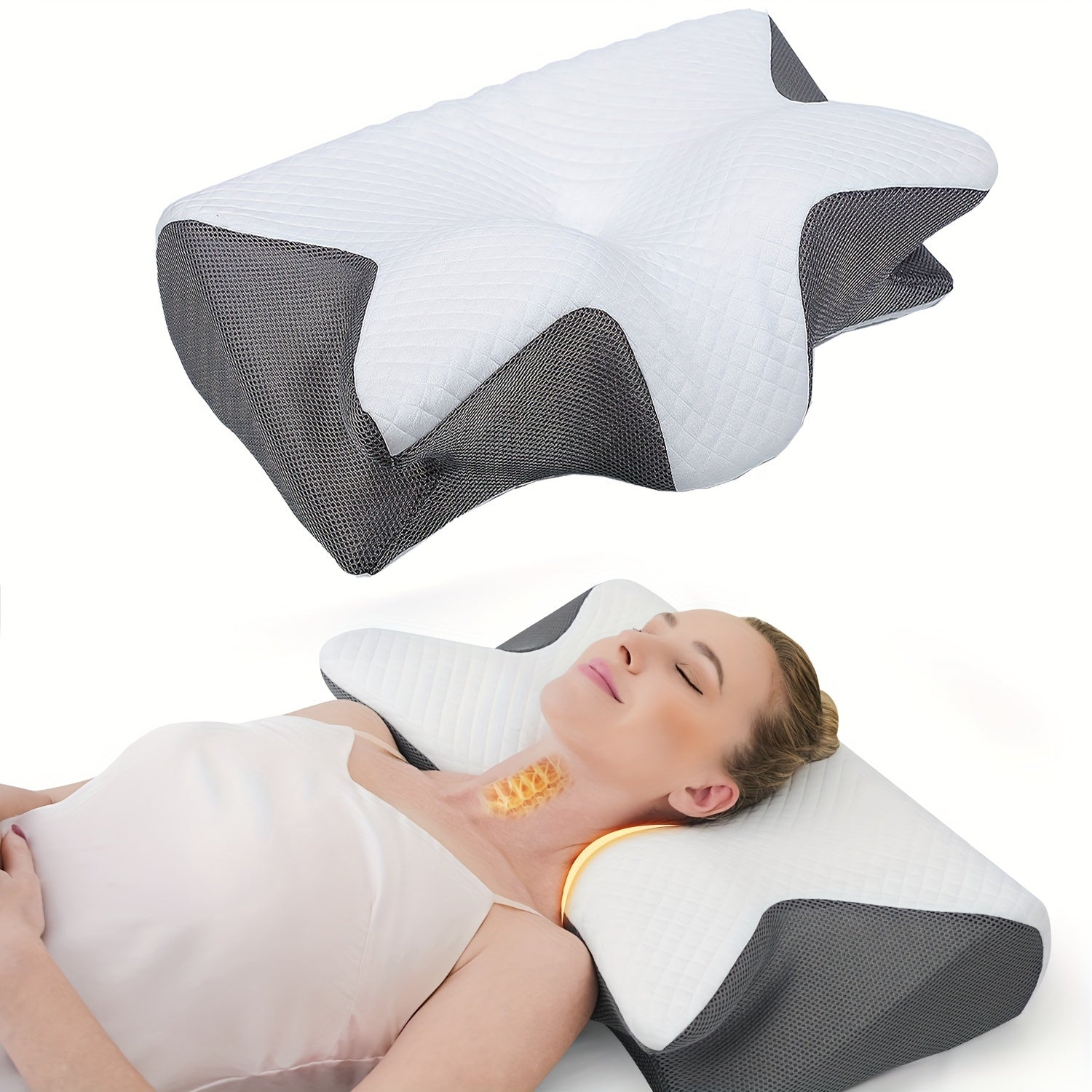 Cuscino Cervicale in Memory Foam - Cuscino Contorno Ergonomico 2-in-1 per Dormienti su Lato, Schiena e Pancia