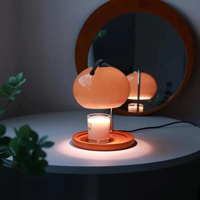 GlowSphere - Macaron Tafellamp van Glas met Houten Tray