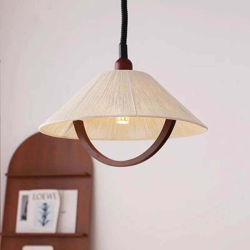 FabricWood - Verstelbare Vintage Hanglamp van Stof en Hout voor Woonkamers en Eetkamers