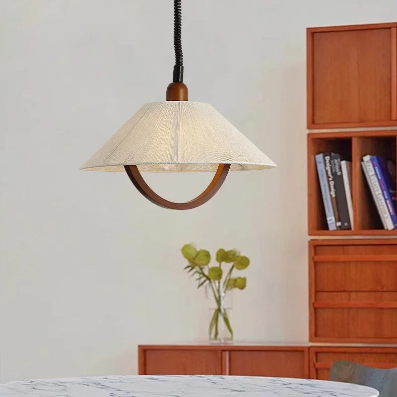 FabricWood - Verstelbare Vintage Hanglamp van Stof en Hout voor Woonkamers en Eetkamers