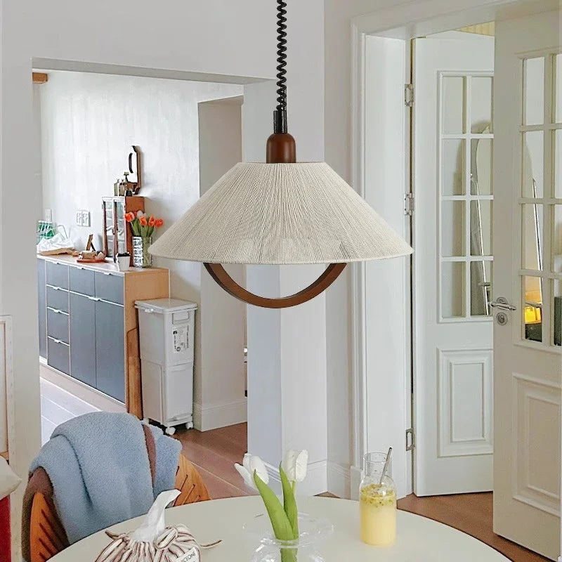 FabricWood - Verstelbare Vintage Hanglamp van Stof en Hout voor Woonkamers en Eetkamers