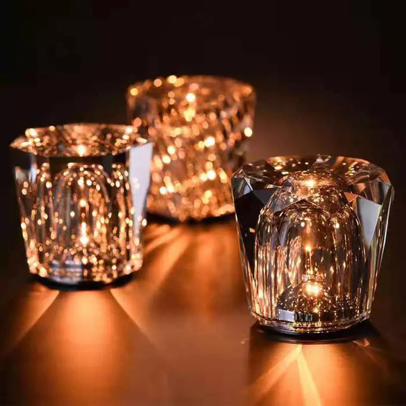 CrystalGlow - Lámpara de mesa de cristal inalámbrica con iluminación LED