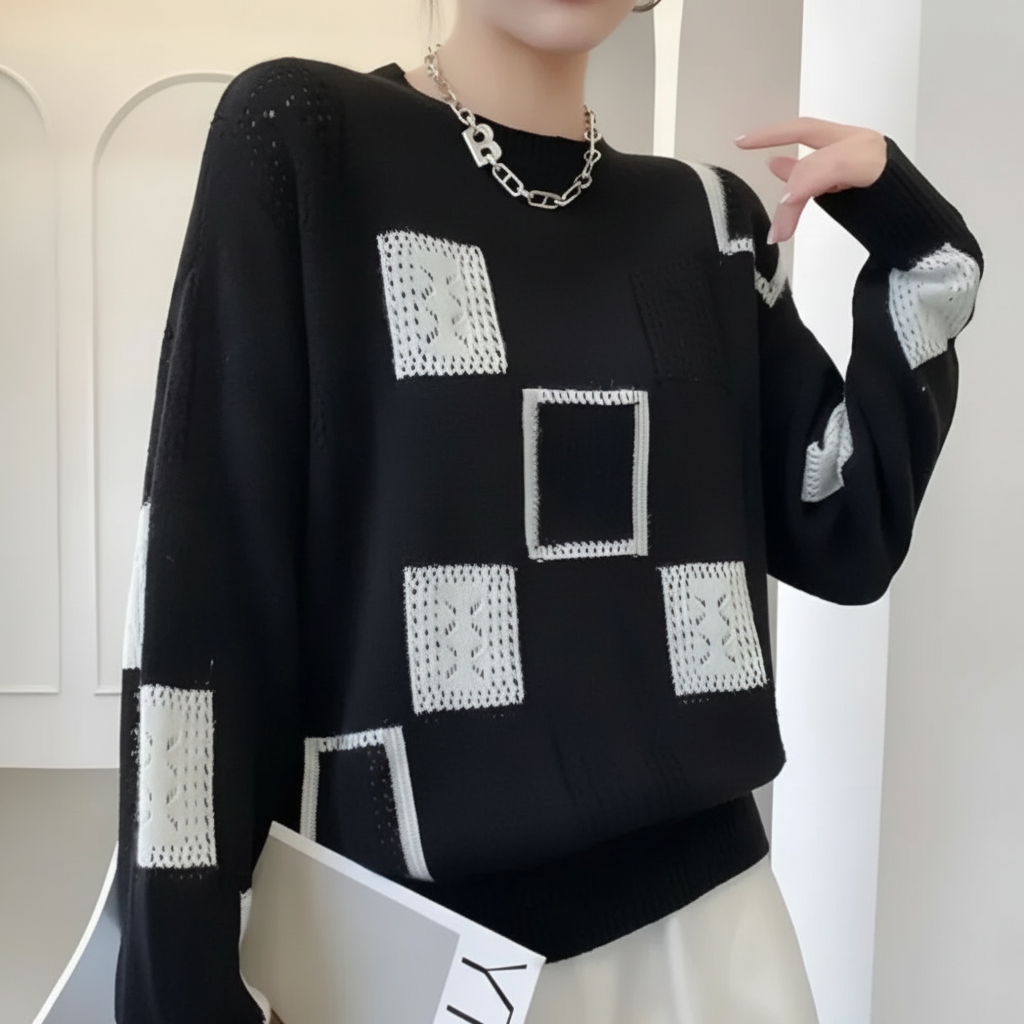 Moderne Geometrische Trui Zachte Wol Contrast Patroon